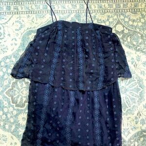 House of Harlow Pure Silk Navy Blue Mini Dress‎ with Spaghetti Straps Size Small